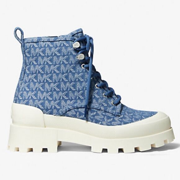 Michael Kors Denim Jacquard Combat Boots - Picture 1 of 10
